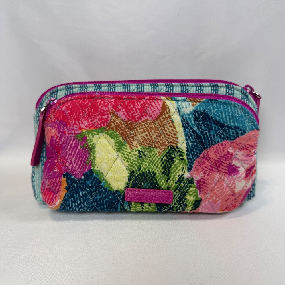 Vera Bradley Cosmetic Pouch Women Small Multicolor Quilted Floral Double Zip Bag